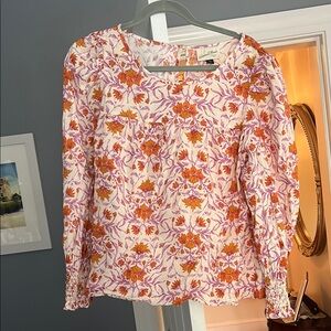 Universal Thread Orange and Pink Smocked Fitted Blouse